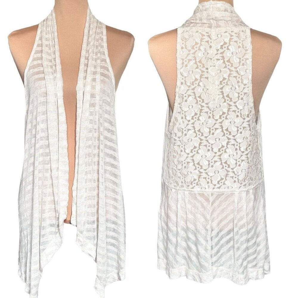 NWT Willow & Clay Boho Crochet Vest Sz L Cream Ivory Sheer Lace Indie Festival